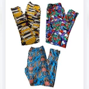 Lularoe 3 PACK TC Tall Curvy (12-18) Leggings Taxi, Russian Doll, Eagle Pants